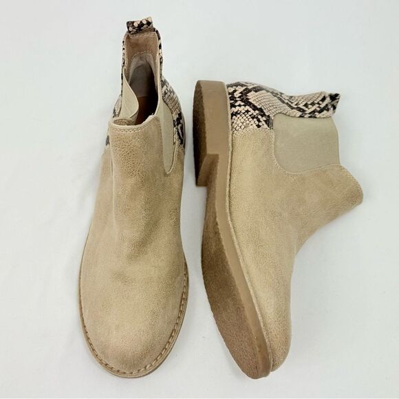 Seven Dials MARISAH Tan Faux Suede Snake Print Back Elastic Pull On Ankle Boots - Picture 4 of 14